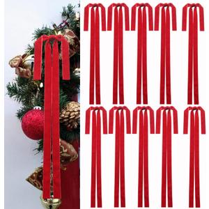 10pcs Red Large Velvet Christmas Bows for Xmas Tree Wreath, Garland, Swag, Staircase,Wedding Indoor Outdoor Home Decor (15 * 24 inch,Width of 1inch)