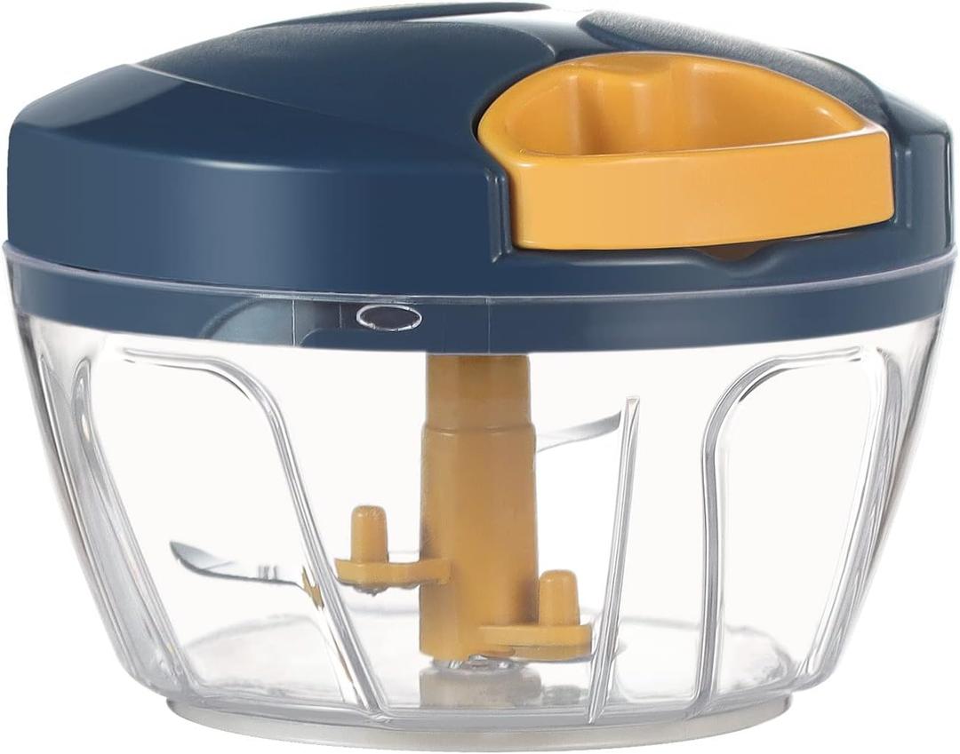 Ourokhome Manual Food Processor Vegetable Chopper, Portable Hand Pull String Garlic Mincer Onion Cutter for Veggies, Ginger, Fruits, Nuts, Herbs, etc., 500ml, Deep Blue