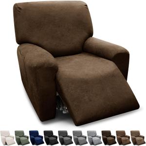 Chair Covers 4-Pieces Recliner Chair Covers 1 Seater Cover for Recliner Chair Leather Look Recliner Slipcovers with Pockets Spandex Fabric Furniture Covers(Recliner, Dark Brown)