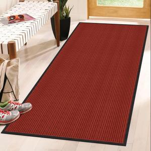 Front Door Mat Indoor Outdoor Entrance 72"x36", Heavy Duty Ribbed Non Slip Mat, Absorbent Dirt Moisture Trapper Waterproof Rubber Backing Doormats, Low Profile Washable Front Doormat, Red