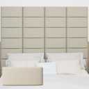 Wall Mounted Peel and Stick Upholstered Headboard, 3D Soundproof Padded Wall Panels for Queen Size, Soft Tufted Bed Head Board, Reusable Bed Headboard in Beige (9 Panels, 10" x 24")