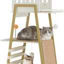 FourFurPets Modern Cat Tree, 58-Inch Cat Tower for Large Cats, Maine Coon Cat Tree with Scratching Board, Large Perch, Hammock and Removable Pads, White