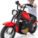 ELEMARA Electric Dirt Bike, 15 mph & 150lb Max, 24V Ride on Toy for Big Kids w/LED Lights & Power Display,Chain-Driven Motor,Twist-Grip Throttle, Shock Springs,Handbrake,12" Air-Filled Tires-Red, Large