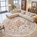 zesthome 9ft Round Rugs for Living Room, Non-Slip Washable Round Area Rugs, Ultra-Thin Large Circle Rugs, Soft Low Pile Rug for Bedroom, Kitchen - Vintage Stain Resistant Round Rug (Orange,9'x9')