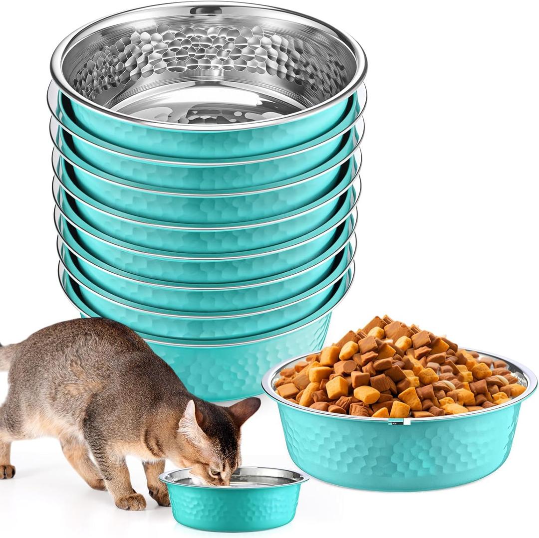 8 Pcs Hammered Stainless Steel Dog Bowls 2 Cup/16 oz, 5.5 Dia Metal Pet Food and Water Bowls Bulk Thickened Durable Replacement Dish for Small Medium Large Dog (Mint Green)
