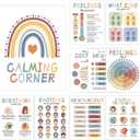 10 Calming Corner Posters for Classroom Decorations, Boho Feeling Charts Poster, Calm Down Corner Mental Health Poster for Toddlers, Kids Educational Posters Classroom Must Haves for Teacher Preschool Wall Art Decorations