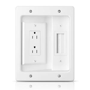 Wall Cable Concealer Kit, in Wall Cable Management Kit for TV, Recessed Outlet with Cable Management Box, in Wall Power Kit Hides TV Cords and Cables, Fits All Plugs, White