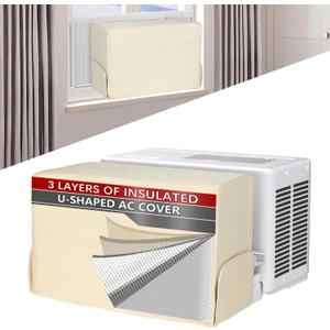 Air Conditioner Covers for Inside 20"W x 14"H x 6"D Compatible with Midea Window Air Conditioner 8000/10000/120000 BTU, 3 Layers Insulation AC Cover Compatible with Midea U shaped AC Unit, Beige