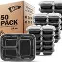 Freshware Meal Prep Containers [50 Pack] 3 Compartment Food Storage Containers with Lids, Bento Box, BPA Free, Stackable, Microwave/Dishwasher/Freezer Safe (24 oz)