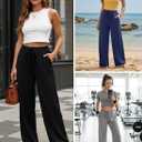 Angerella Womens Baggy Wide Leg Pants High Waisted Casual Lounge Pant Loose Comfy Stretchy Trousers with Pockets (L)