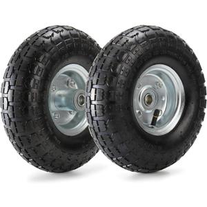 Yarlung 2 Pack Pneumatic Air Filled Tires, 10 Inch Tire Wheel for Hand Truck, 4.10/3.50-4" Heavy-Duty Replacement Wheels for Garden Cart, All Purpose Utility Cart, 2.25"Offset Hub, 5/8"Bearings