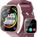 aycy Smart Watch for Men Women Bluetooth Call, 1.85" HD Touch Screen Fitness Watch with Sleep Heart Rate Monitor, 112+ Sports Modes, IP68 Waterproof Activity Trackers for Android iOS, Burgundy