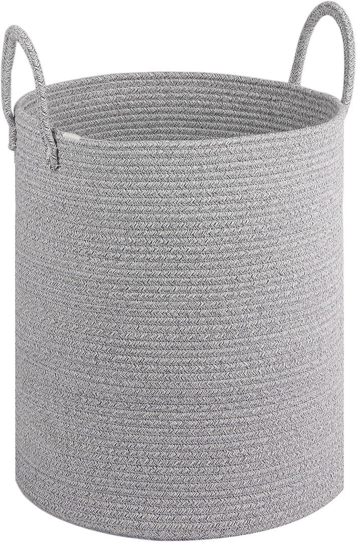 Large Laundry Basket,Laundry Hamper,15''x18'' Cotton Rope Storage Basket with Handles,Baby Hamper,Nursery Blanket Storage Living Room,Toy Basket,Kids Laundry Basket(Light Gray) (60L)