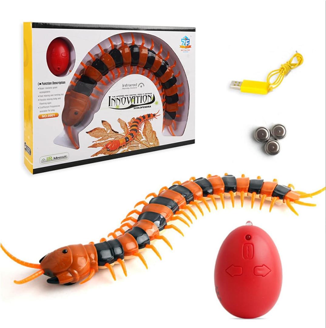 Simulation RC Centipede  Remote Control Electric Animal Insect Toy, Large Realistic Prank Gift for Kids Christmas & Birthday (Orange and Black)