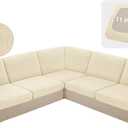 HDCAXKJ Waterproof Sectional Couch Cushion Covers 11 Pieces Stretch Jacquard L Shaped Corner Sofa Slipcover Back Cover Soft Sofa Seat Cushion Covers for Dogs Pet (5 Seater and 6 Backrest, Beige)