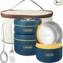 Dandat 4 Pcs Insulated Bento Box Portable Stainless Steel Food Container Round Stackable Leakproof Thermal Food Container for Adult Men Women with Insulated Bag, 74 oz(Royal Blue)