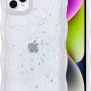 IAIYOXI Case for iPhone 17 Air - Curly Wave Edge Design, Bling Glitter Star Shiny Case, Cute Pink Clear Full Protection Soft TPU Shockproof Cover for Women and Girls (iPhone 17 Air, Clear)