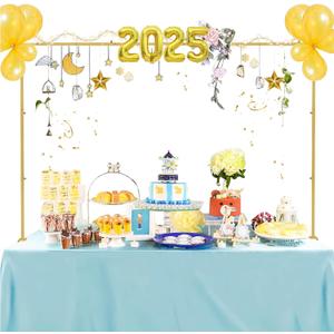 Riian Table Rod Stand with Clamps, Metal Balloon Arch Stand, Adjustable Table Arch Holder 10''-42''Tall 46"-98" Length Hanging for Wedding Birthday Halloween Party Christmas - Gold