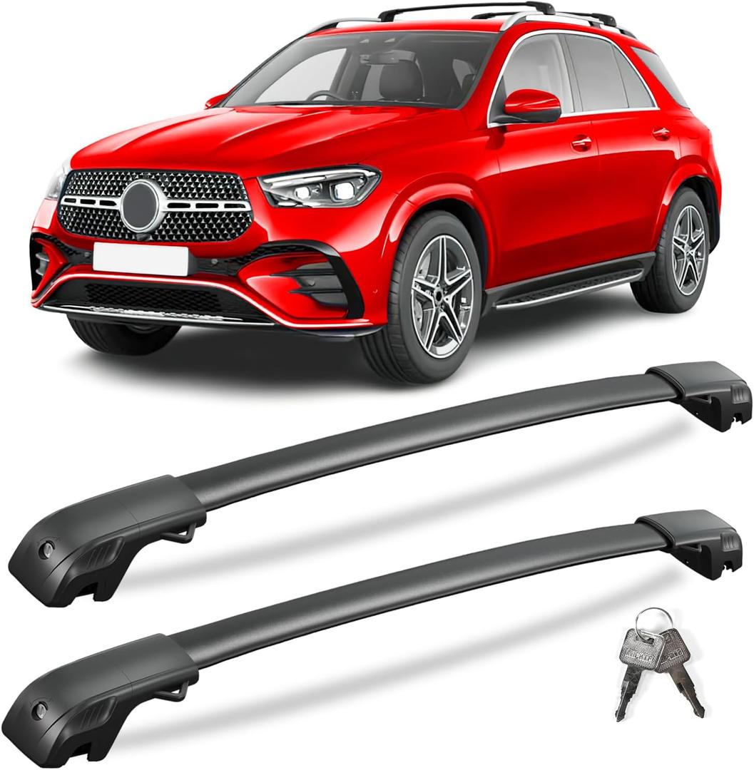 KINGGERI 300lbs Lockable Roof Rack Cross Bars Compatible with Mercedes Benz GLE 2015-2025 with Raised Side Rails, Heavy Duty Aluminum Roof Rails Crossbars Luggage Accessories