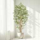 Artificial Bamboo Tree, Fake Bamboo Plant 6FT Tall with 6 Natural Real Bamboo Trunks, Artificial Tree Indoor Decor Faux Silk Tree for Home Office Living Room Modern Decor