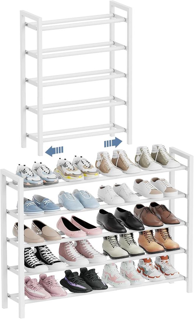 Mavivegue Expandable Shoe Rack, 5-Tier Shoe Organizer for Closet, Adjustable Shoe Rack for Front Door Entrance, Entryway (White)