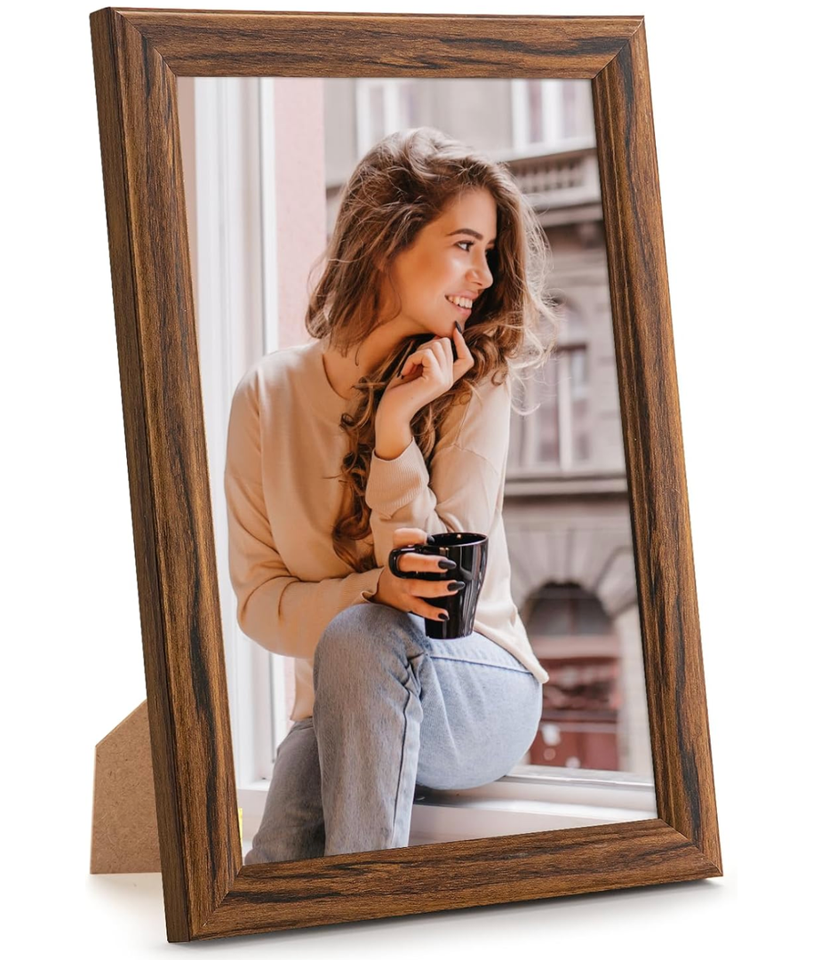 MOUDAMION 5x8 Wood Frame Brown, Natural Wooden 8x5in Picture Frames, Modern Golden 5 x 8inch Gallery Photo Pic Frame with HD Plexiglass, Horizontal Vertical Wall Mounting Tabletop Display 1Pcs