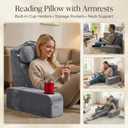 21 INCH Reading Pillow for Adults, Back Pillow for Bed Sitting Up, Backrest Pillow for Sitting in Bed, Detachable Arms with Built-in Cup & Phone Caddy (Gray, 21 INCH)
