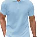 Polo Shirts for Men Short Sleeve Summer Casual Golf Shirts Collared Textured Slim Fit Button Men's Polo T Shirts Medium