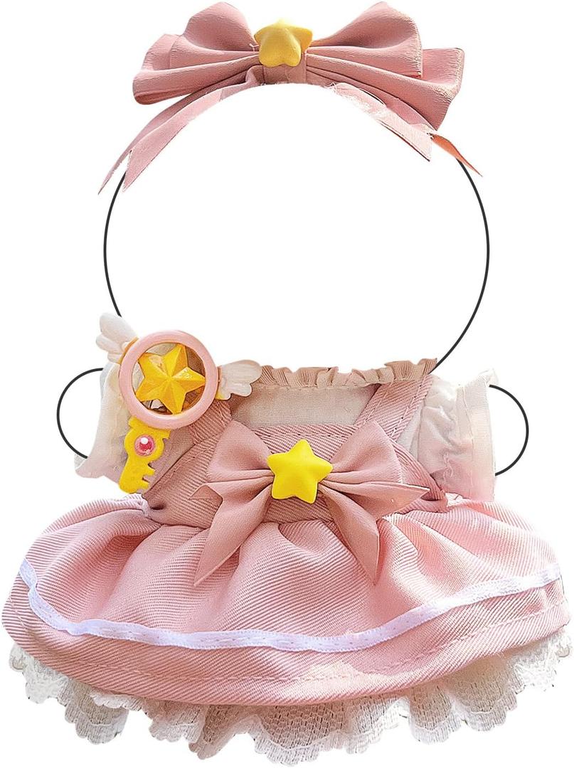 Doll Clothes  Magical Girl Outfit for 17cm LBB, Layered Pink & White Satin Dress with Star Bow, Large Ribbon Headpiece & Magic Wand Accessory Doll Not Included