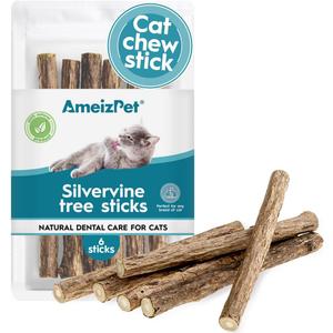 AmeizPet Catnip Sticks for Cats, Cat Dental Chew Sticks - Natural Matatabi Cat Dental Care, Silvervine Cat Teeth Cleaning (6 pcs)