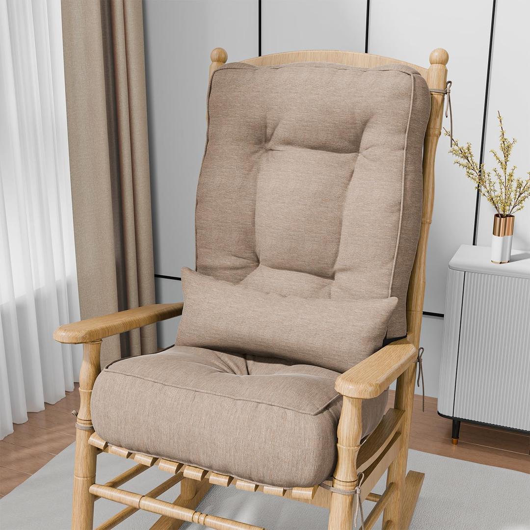 5" Rocking Chair Cushions with Pillow, Water Fade-Resistant, 17"x17"x5"+22"x17"x5"