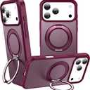 360 Magnetic Swivel Ring for iPhone 17 pro max case, Built-in Metal Stand and Ring Holder, Magsafe Compatible, Military Grade Protection, Shock and Vibration Resistant - Wine Red