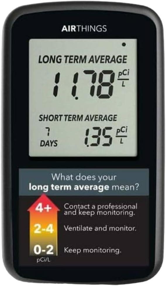 Airthings Battery-Operated Lightweight Digital Home Radon Detector with LCD Display for Continuous and Long-Term Monitoring