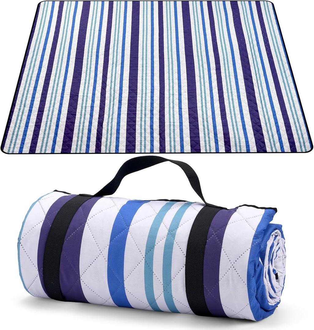 Oversize Picnic Blankets with Foldable,MEIRILE Waterproof Blanket Made of PEVA for Camping,Park, Beach,Grass,Outdoor(60"*80") (Blue-White, 60"X80")