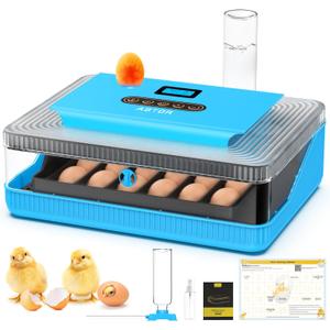 25 Egg Incubator Digital Poultry Hatcher Machine with Automatic Egg Turning, incubators for hatching eggs, Temperature & Humidity Control, LED Screen, General Purpose Incubator, support 95-125 Volts (Blue)