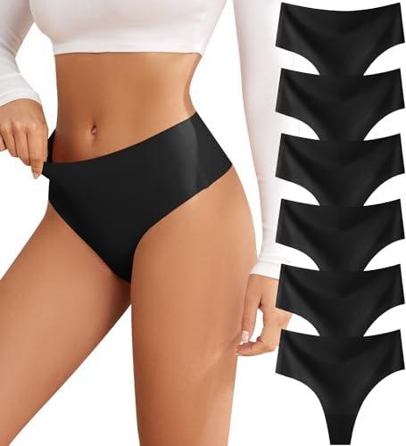 oshkang Thongs for Womens High Waisted Seamless for Women Underwear Sexy Breathable Panties 6 Pack L