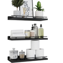 WOPITUES Floating Shelves with Black Metal Guardrail, Shelves for Wall Decor Set of 3, Wall Shelves for Bedroom, Bathroom, Kitchen, Living Room, Plants, Picture Frames, Art- Black