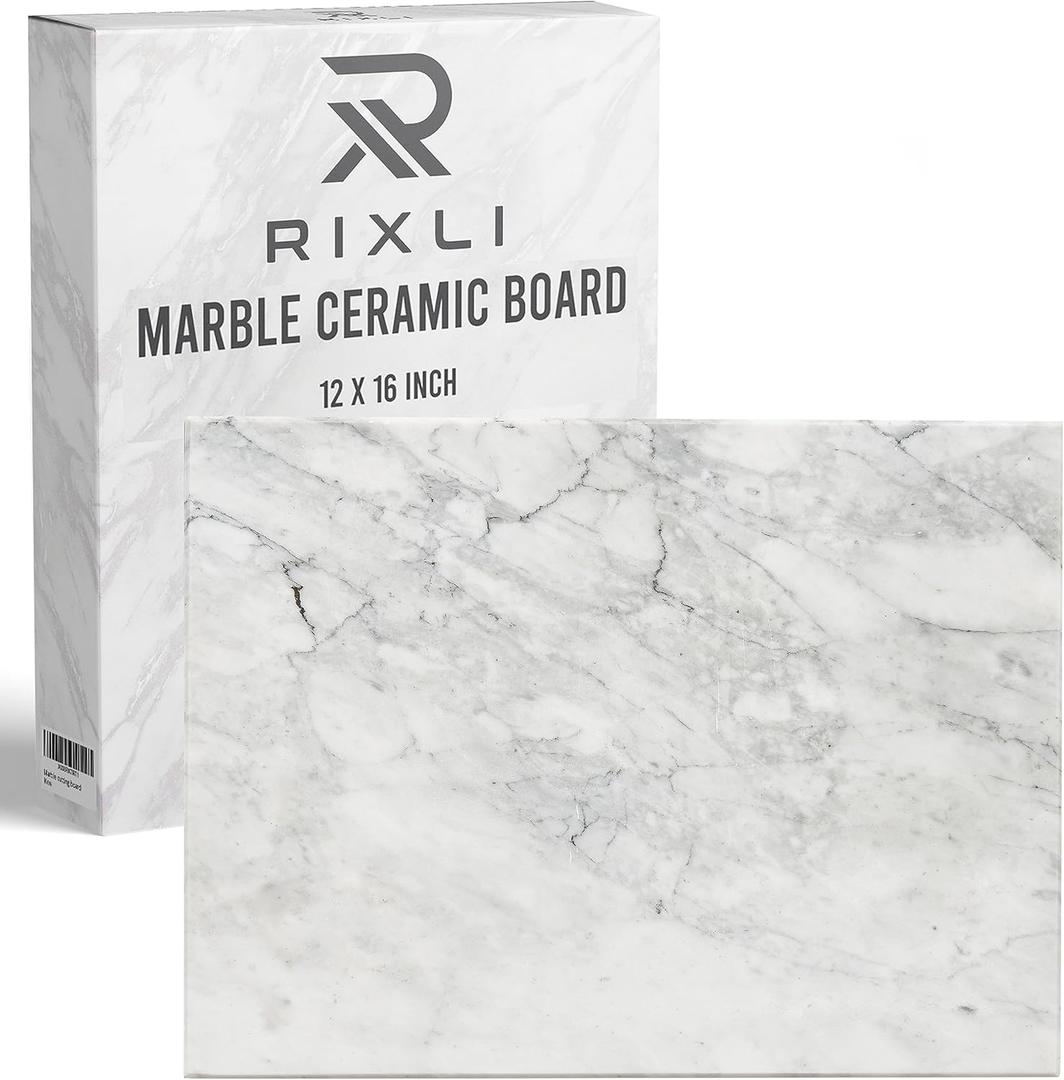 Kitchen Marble Stone Cutting Board - Marble Cutting & Charcuterie Board of 16 x 12 x 0.6 Inches, Non Slip Scratch Resistant Pastry Tray, Rectangular Serving & Chopping Slab for Countertop - White