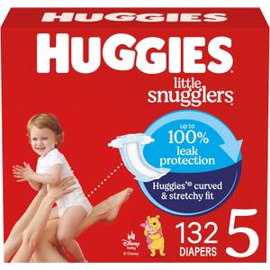 Huggies Size 5 Diapers, Little Snugglers Baby Diapers, Size 5 (27+ lbs), 132 Count (2 Packs of 66), Packaging May Vary