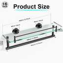 Bathroom Towel Rack with Tempered Glass Shelf 16 Inch, Matte Black Floating Wall Mount Storage
