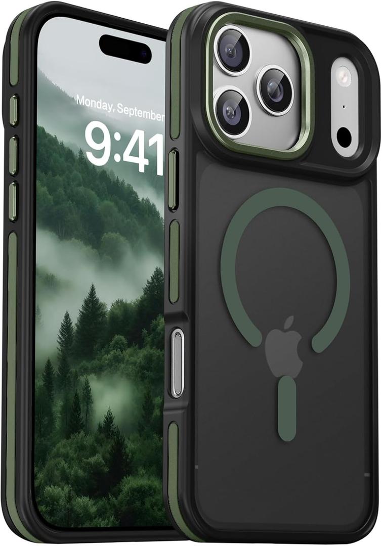 DOMAVER Magnetic for iPhone 17 Pro Max Case 6.9" 2025, [Compatible with Magsafe] Slim Cute Translucent Matte Shockproof Drop Protective Bumper Women Men Phone Cover for iPhone 17 ProMax, Green