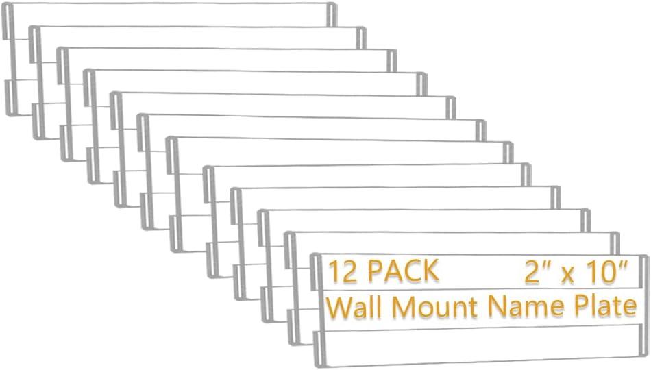 12 Pack 10"W x 2"H Acrylic Office Name Plates Name Labels for Wall, Clear Sign Holder for Wall Display, with Adhesive Backing