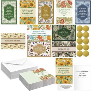 50 Pack Religious Praying for You Cards with Scripture Bible Verse Christian Encouragement Greeting Cards Bulk 10 Designs 4 x 6 Inspirational Prayer with Envelopes and Stickers(Retro)