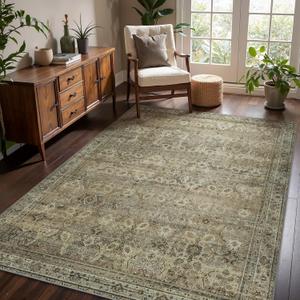 5x7 Area Rug Machine Washable Boho Rug for Living Room, Ultra-Thin Low Pile Carpet, Lightweight Printed Rug, Non Slip Floral Area Rug for Bedroom, Dining Room, Home Office, Sage (Root={'value': "['Sage']"})