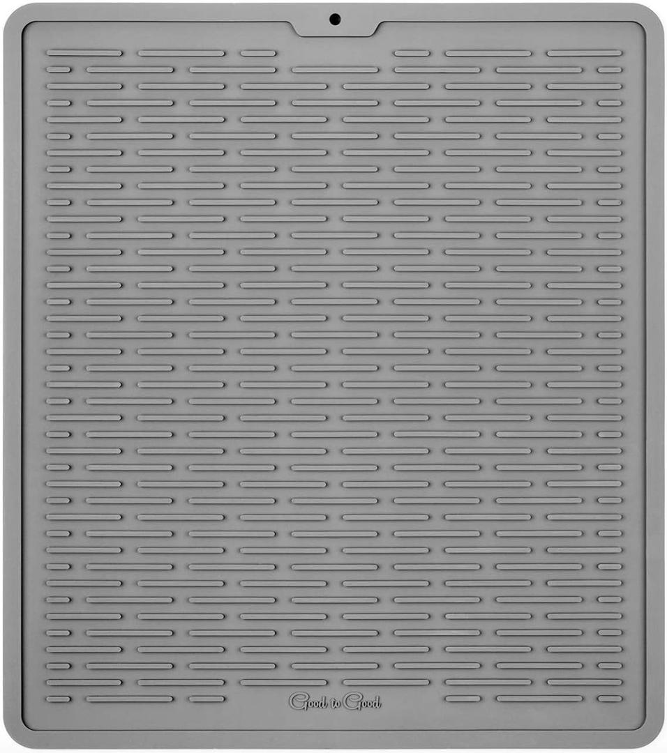 GOOD TO GOOD Silicone Dish Drying Mat Kitchen Sink Organizer, Waterproof, Non-Slip, Durable, Flexible, Easy Clean, Heat-Resistant Eco-Friendly Counter Dish Mat 17.6 x 15.6 inches (15.6" x 17.6", Gray)