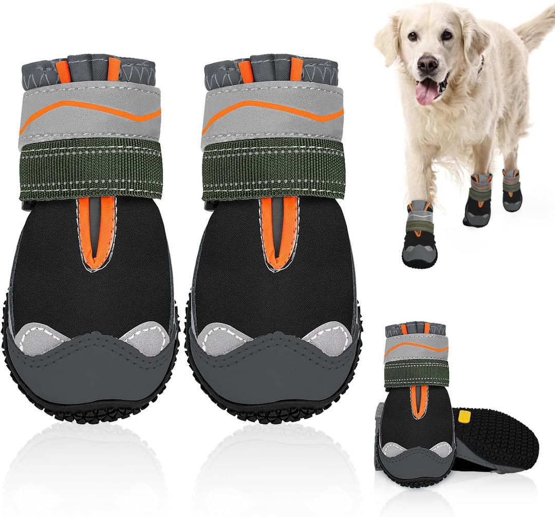 SlowTon Dog Shoes for Large Small Medium Dogs - Waterproof Dog Boots for Summer Hot Pavement, Paw Protector for Outdoor Walking Winter Snow, Anti-Slip Rubber Dog Booties for Hardwood Floor (B, 6), #6 (Width 2.6 inch) for 52-68 lbs, A1-Black Waterproof