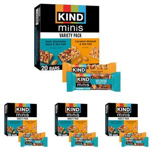 KIND Mini Snack Bars Variety Pack, Gluten Free, Low Sugar, Low Calorie Snacks, Dark Chocolate Nuts & Sea Salt, Caramel Almond & Sea Salt, 20 Count (Pack of 4)
