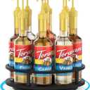 THYGIFTREE Large Rotating Coffee Syrup Organizer 9 Bottles Syrup Rack for Countertop Wood Syrup Bottle Holder Stand for Coffee Bar Station, Turntable Wine Display Tray, Black