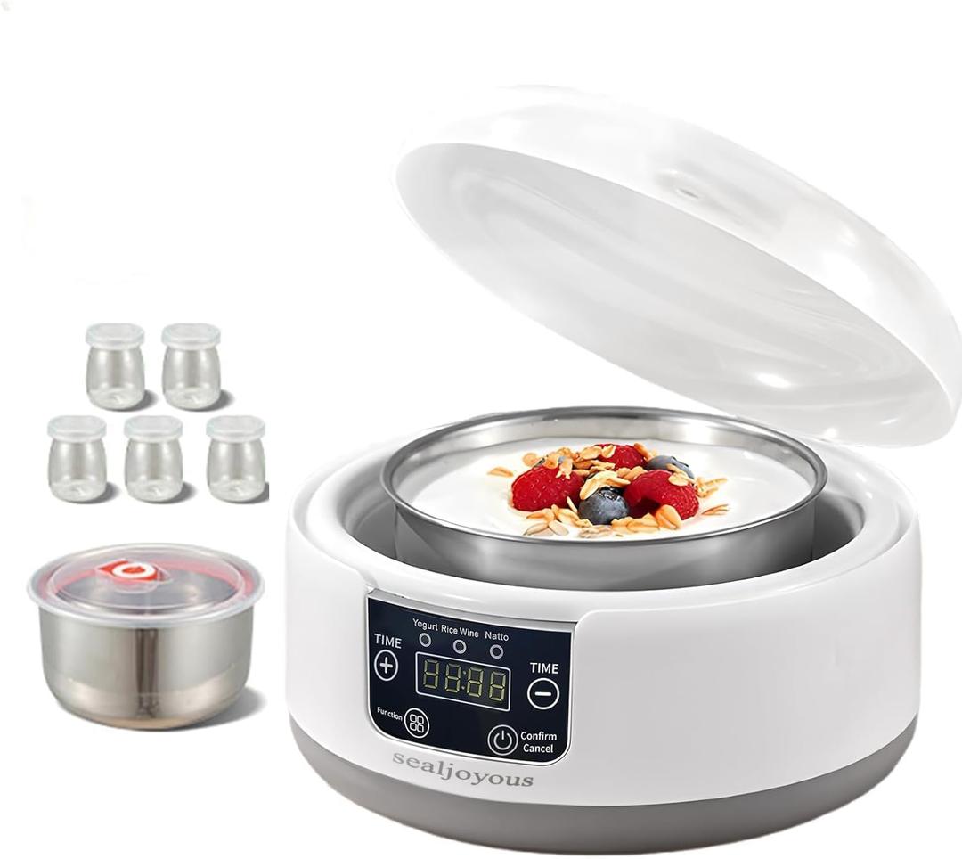 Genuine sealjoyous Yogurt Maker 1-36 hours multi-functional constant temperature yogurt machine,32-45 degrees adjustable, automatic digital LCD display 1.2 liters capacity(With 5 Cups) Genuine sealjoyous Yogurt Maker 1-36 hours multi-functional constant temperature yogurt machine,32-45 degrees adjustable, automatic digital LCD display 1.2 liters capacity(With 5 Cups)