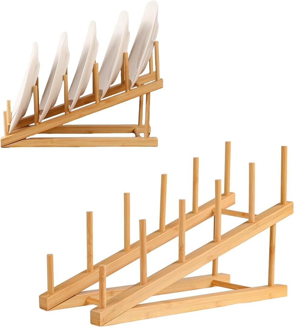 2 Pack Plate Stands For Display, Wooden Plate Holders for Displaying, 5-Tier Craft Show Display Stands For Tabletop Book, Artwork, Photo, Record, Magazine and Platter